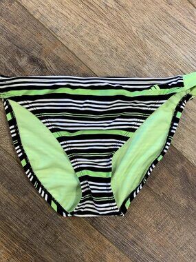 Y2K Adidas Swimsuit Bikini Bottom Womens Size 6 Black Green Striped Swim Team